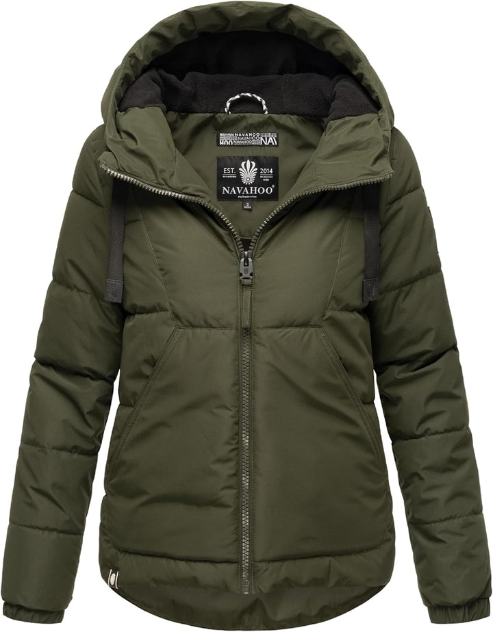 Navahoo Damen Winterjacke Steppjacke warm mit Kapuze Eisbällchen XS-XXL XXL Dark Olive, XXL Dark Oli