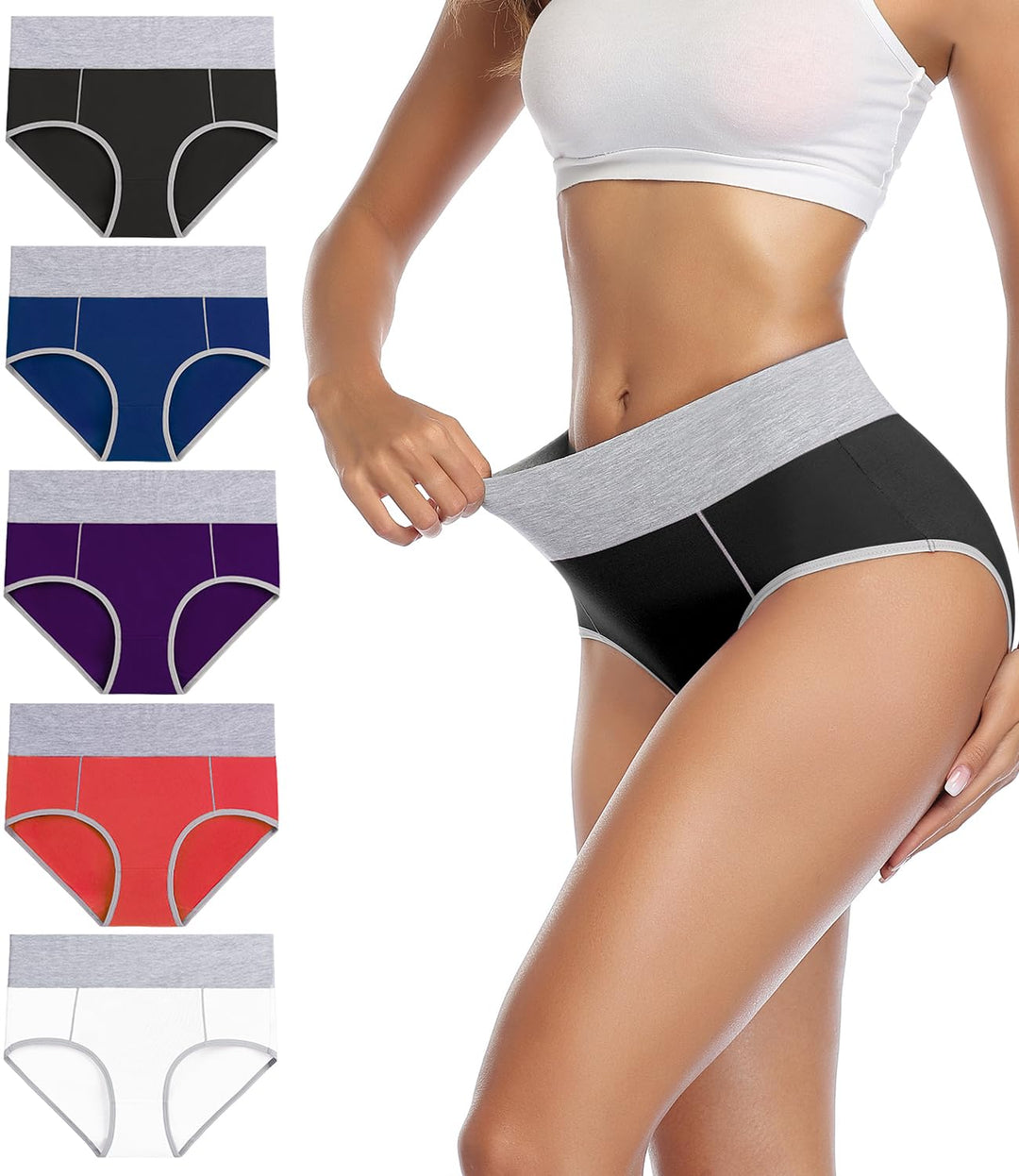 wirarpa Unterhosen Damen Baumwolle Unterwäsche Frauen Taillenslip Hohe Taille Slip 5er Pack XL Mehrf