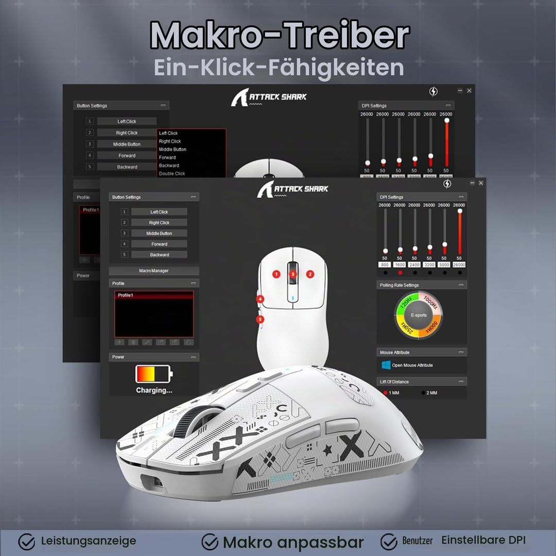 ATTACK SHARK X6 49g Superlight Maus mit magnetischer Ladestation, PixArt PAW3395 Gaming-Sensor, BT/2