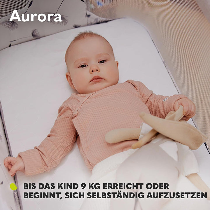 Lionelo Aurora 3 in 1 Babybett bis 9 kg, Beistellbett, Wiege, Höhenverstellug und Einstellung der Ne