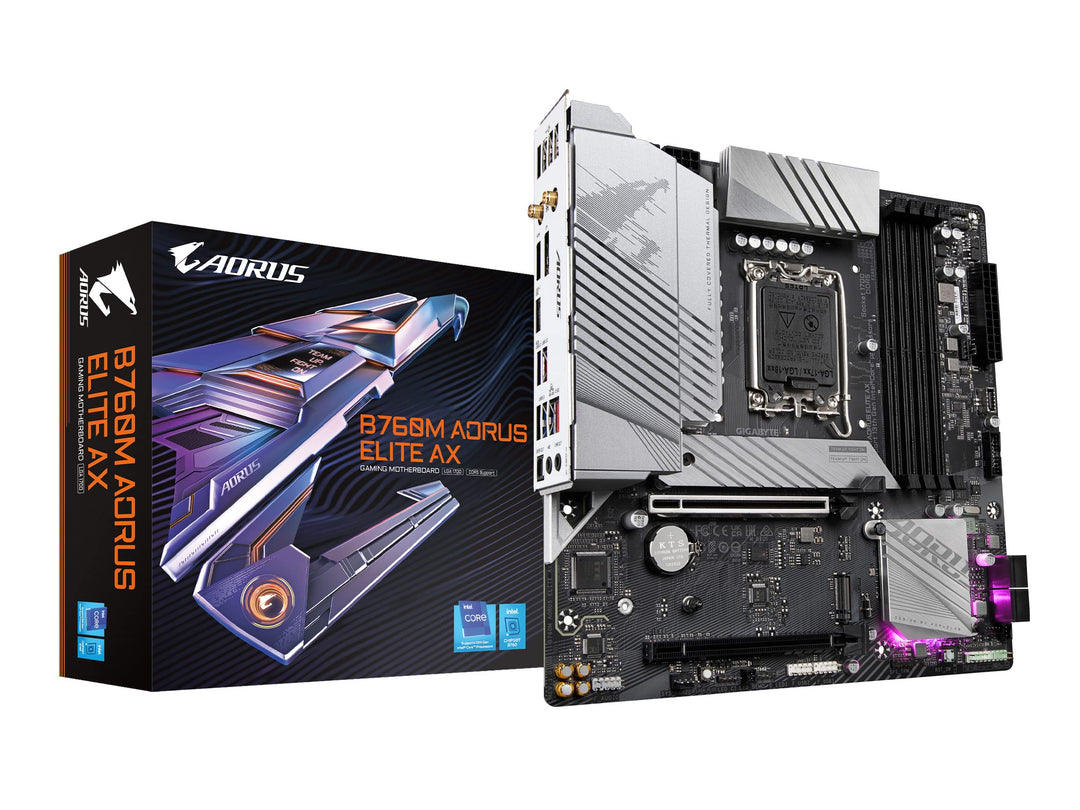 GIGABYTE B760M AORUS ELITE AX Mainboard - Unterstützt Intel Core Prozessoren der 14. Generation, 12*