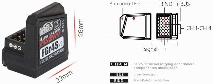 4-Kanal 2.4G Spektrum Empfänger FGR4S V2 RC Empfänger Kompatibel mit FrSky NB4 für 1/10 RC Car/Ruder