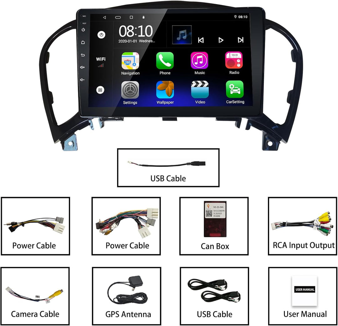 LEXXSON Android Autoradio für Nissan Juke 2011-2016, Android Auto Carplay Kompatibel mit 9 Zoll Touc