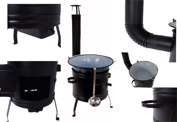 Set Holzofen + Topf 22 L Emaille + GRATIS Schöpfkelle Ungarische Gulaschkanone Kochtopf Suppentopf