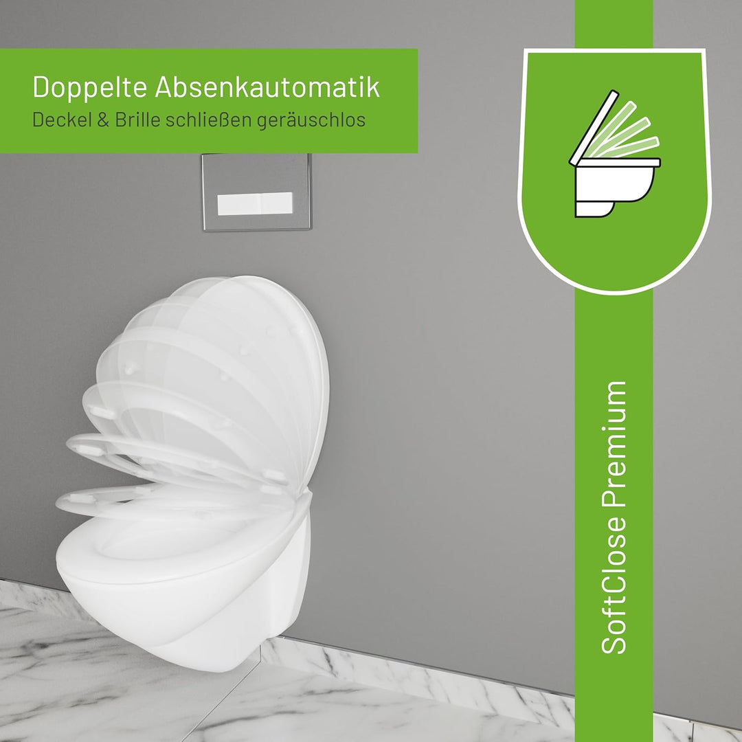 LUVETT® WC-Sitz inkl. 3 Edelstahl Montagelösungen &amp; Absenkautomatik Softclose, Made in EU, antibakte