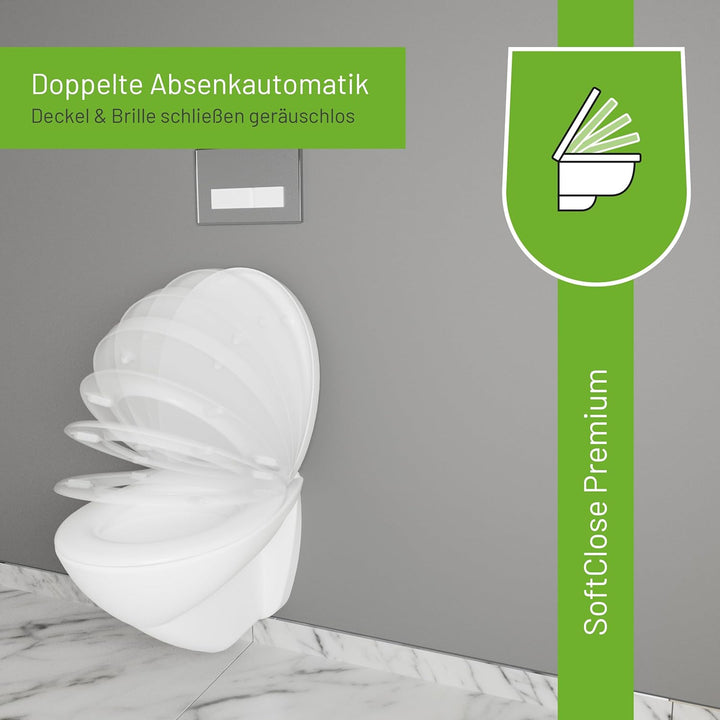 LUVETT® WC-Sitz inkl. 3 Edelstahl Montagelösungen &amp; Absenkautomatik Softclose, Made in EU, antibakte
