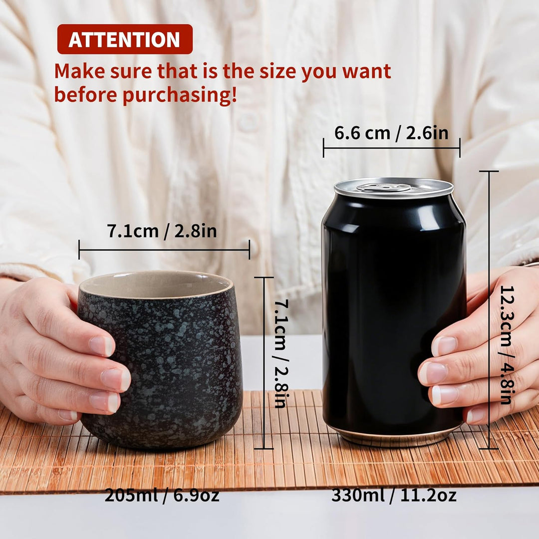 TEANAGOO Keramische japanische Teetasse, 7,2Oz / 205 ml, Charcoal Grey, H17, 4 Stück/Karton, Besetzt