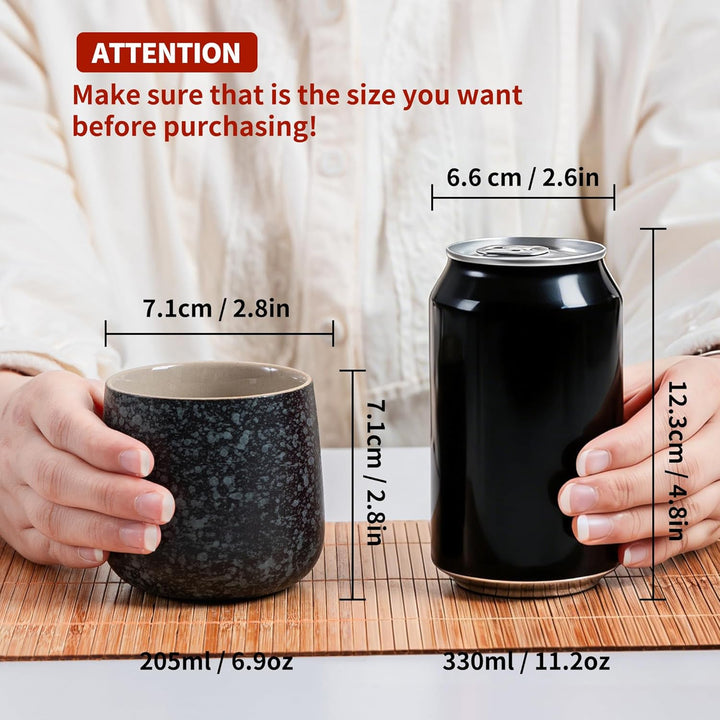 TEANAGOO Keramische japanische Teetasse, 7,2Oz / 205 ml, Charcoal Grey, H17, 4 Stück/Karton, Besetzt