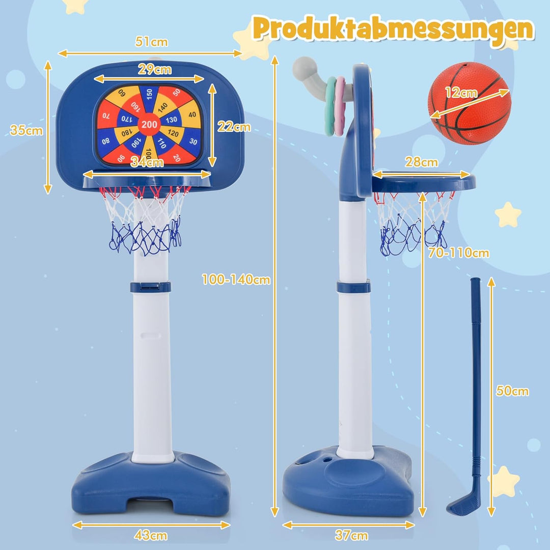 COSTWAY 4 in 1 Kinder Basketballkorb Set, Basketballständer 100-140cm höhenverstellbar & Ringwurf &