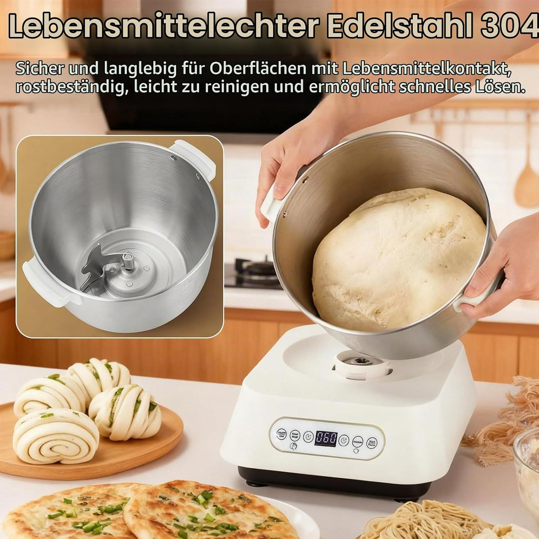 Edelstahl-Teigknetmaschine, 7L Grossvolumige Knetmaschine zum Backen mit thermostatischer Gärfunktio