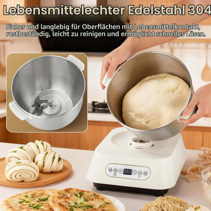 Edelstahl-Teigknetmaschine, 7L Grossvolumige Knetmaschine zum Backen mit thermostatischer Gärfunktio