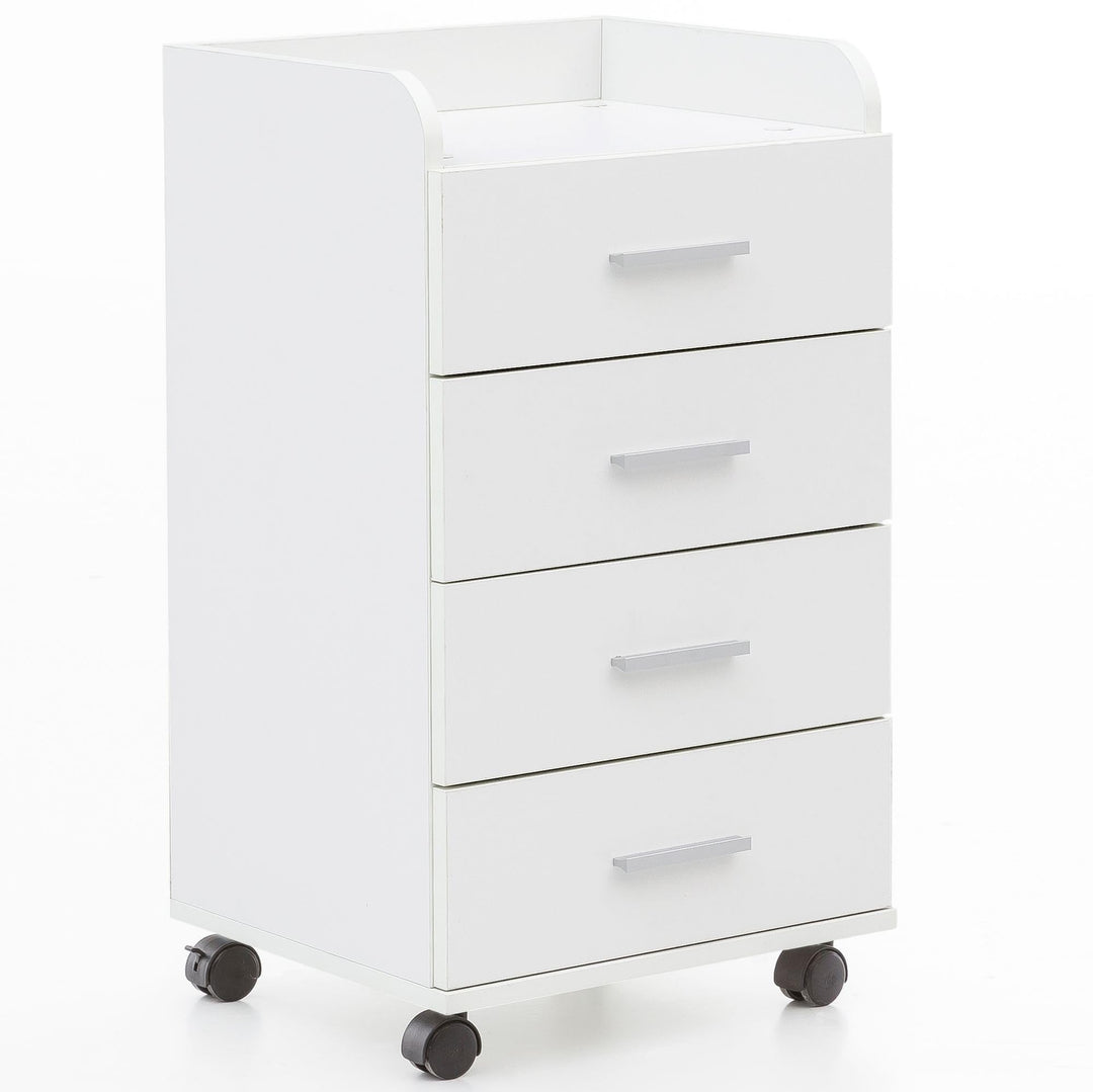 Rollcontainer WL5.748 40 x 70,5 x 33 cm Weiss | Schreibtisch-Container Rollschrank 4 Schubladen | Mo