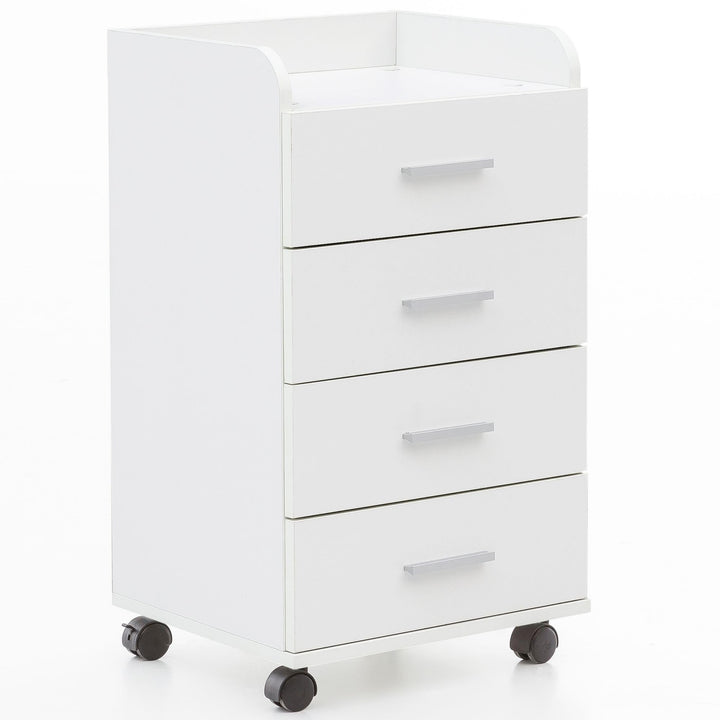 Rollcontainer WL5.748 40 x 70,5 x 33 cm Weiss | Schreibtisch-Container Rollschrank 4 Schubladen | Mo