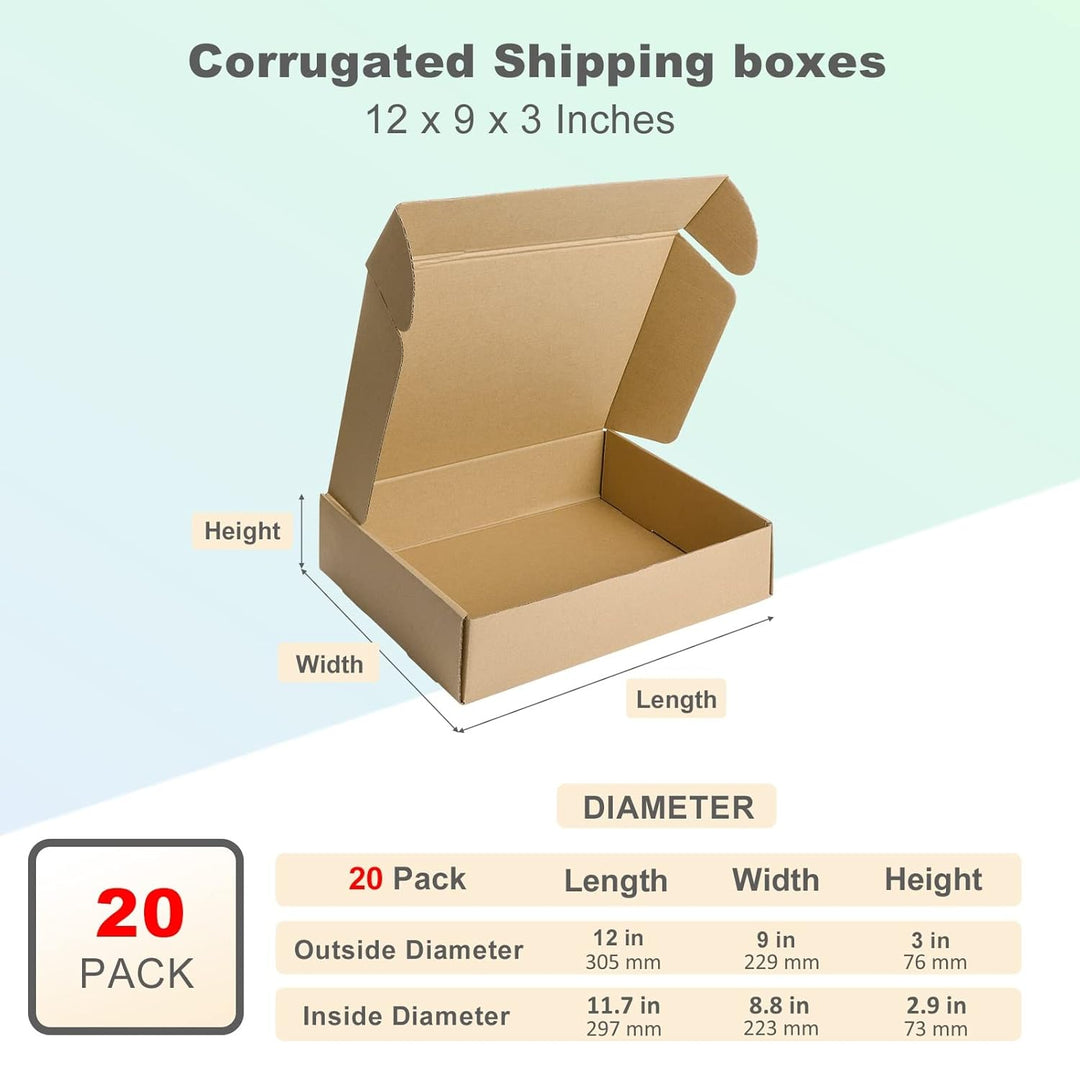 HORLIMER 20 Stück Versandkarton Klein Karton Box, 30,5x22,9x7,6 cm Verpackungskartons aus Wellpappe