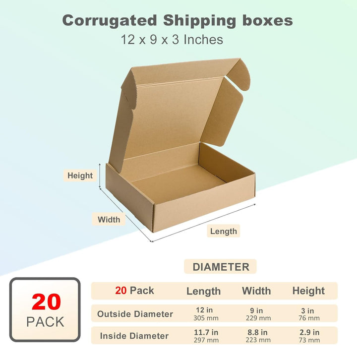 HORLIMER 20 Stück Versandkarton Klein Karton Box, 30,5x22,9x7,6 cm Verpackungskartons aus Wellpappe