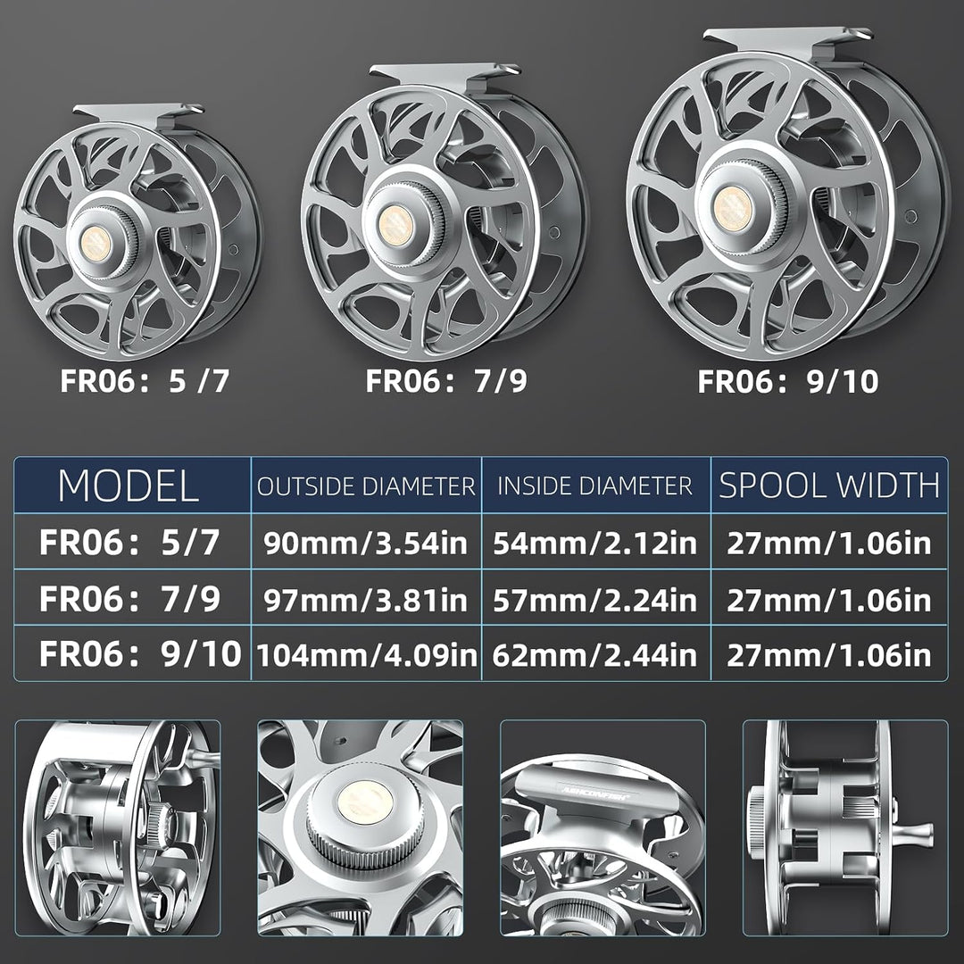 Ashconfish Fliegenfischrolle CNC-gefräste Aluminiumlegierung Fliegenrolle mit 2 + 1BB Korrosionsschu