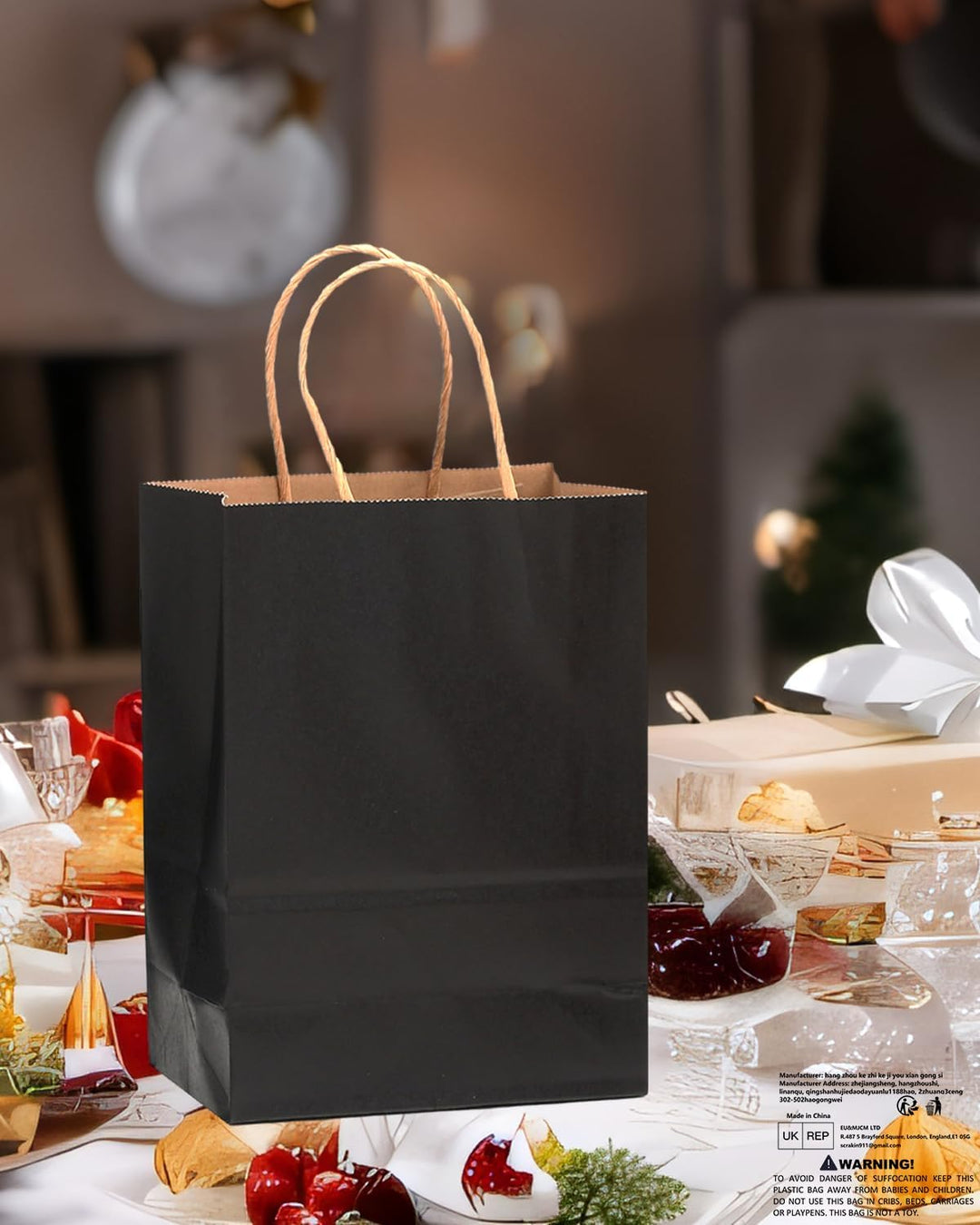 Gcardist 100-Packs schwarzes Geschenk Taschen mit Griffen Bulk 11"x8.3"x4.3" Medium Grösse Kraftpapi
