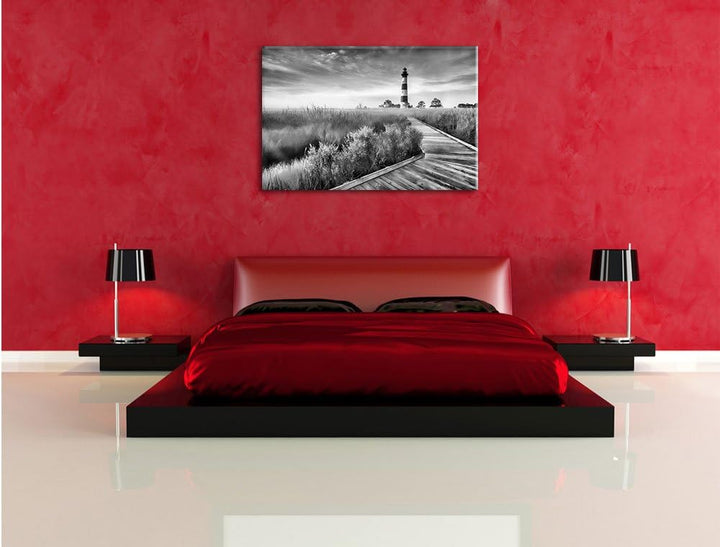 Pixxprint Monocrome, Leuchtturm im Nebel, Format: 100x70 auf Leinwand, 100x70