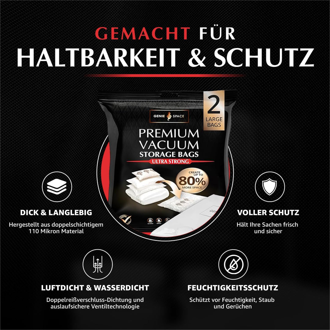 GENIE SPACE - Unglaublich starke Premium platzsparende Vakuumbeutellagerung | 2 x GROSS (80x60cm) |
