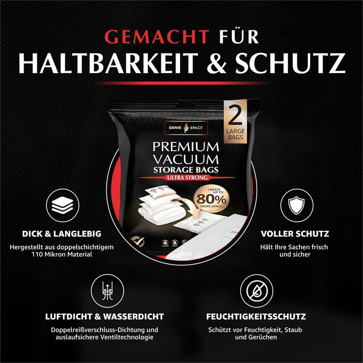 GENIE SPACE - Unglaublich starke Premium platzsparende Vakuumbeutellagerung | 2 x GROSS (80x60cm) |