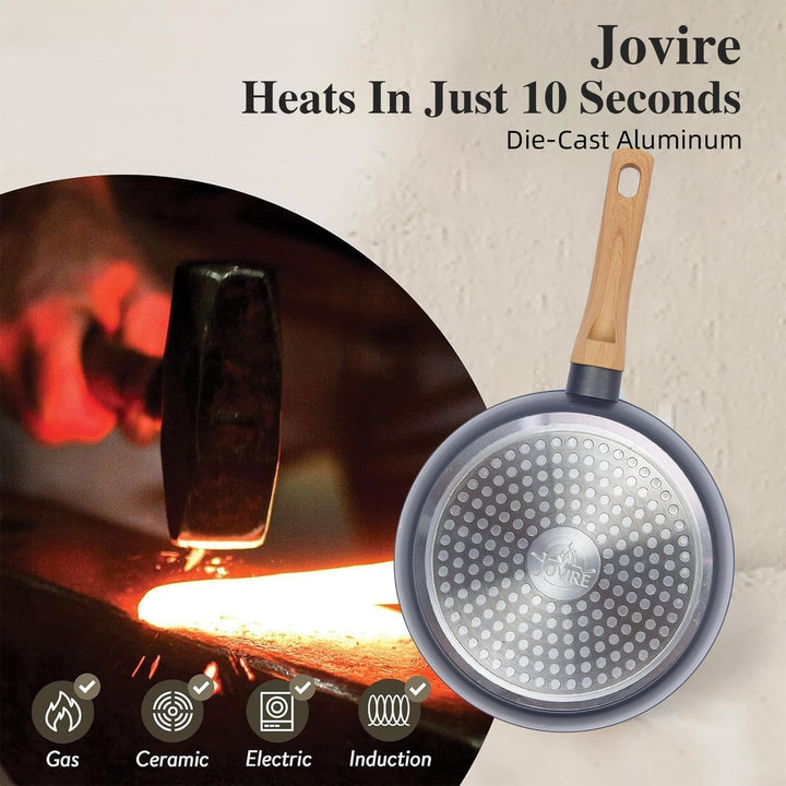 Zoll Antihaft-Bratpfannen-Set mit Holzgriffen - keramikbeschichtete Aluminiumpfannen, alle Herdplatt
