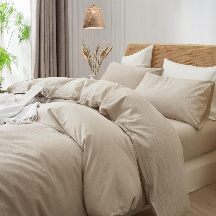 Freyamy Bettwäsche 135x200cm 2teilig Beige Unifarben Einfarbig Bettwäsche Gewaschene Microfaser Weic