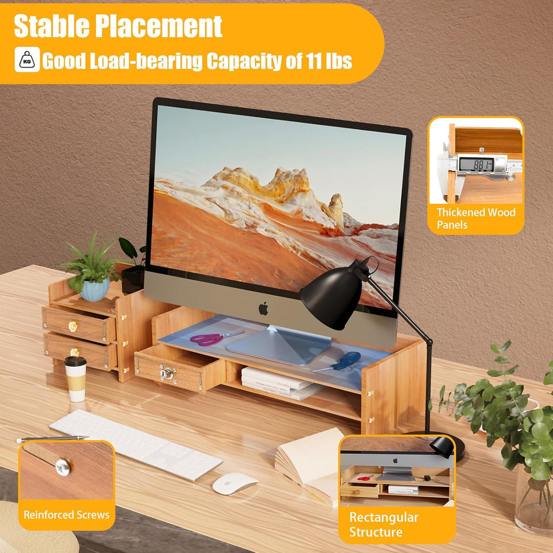 Monitorständer Holz Monitor Bildschirm Ständer mit Schublade Laptopständer Bildschirmerhöher Holz De