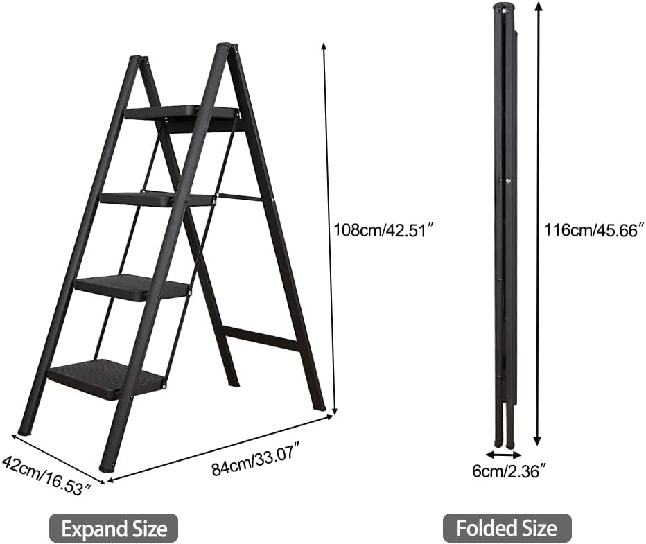 BAOYOUNI Trittleiter 4 Stufen Klappbar Haushaltsleiter Leiter Rutschfeste Stufenleiter 20 cm Breite