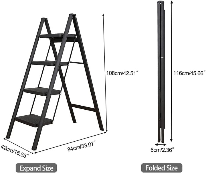 BAOYOUNI Trittleiter 4 Stufen Klappbar Haushaltsleiter Leiter Rutschfeste Stufenleiter 20 cm Breite