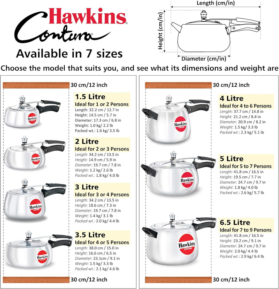 Hawkins HC65 Contura Schnellkochtopf, 6,5 l, klein, Aluminium 6.5 Liter, 6.5 Liter