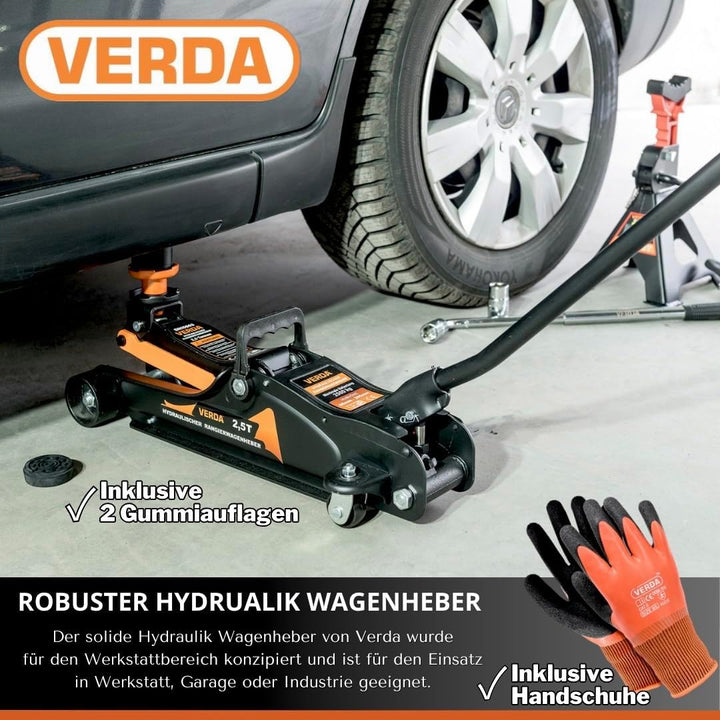 Sellnet Wagenheber +2X Gummi + Inklusive Montagehandschuhe Autoheber Rangierwagenheber 2,5T 85-365mm