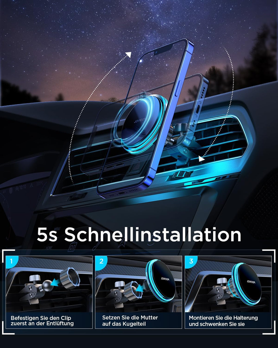 JOYROOM 15W Design für Magsafe Autohalterung mit Ladefunktion, [1,80KG Magnetkraft][5S Installation]