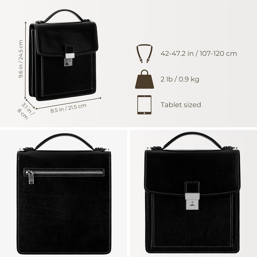 Time Resistance Leder Aktentasche - Leder Tasche Handgefertigt in Italien - Arbeitstasche mit Schult