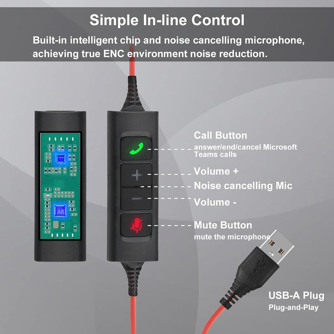 Callez G700TA USB Headset mit Mikrofon Noise Cancelling Business Kopfhörer mit Kabel für PC Laptop (