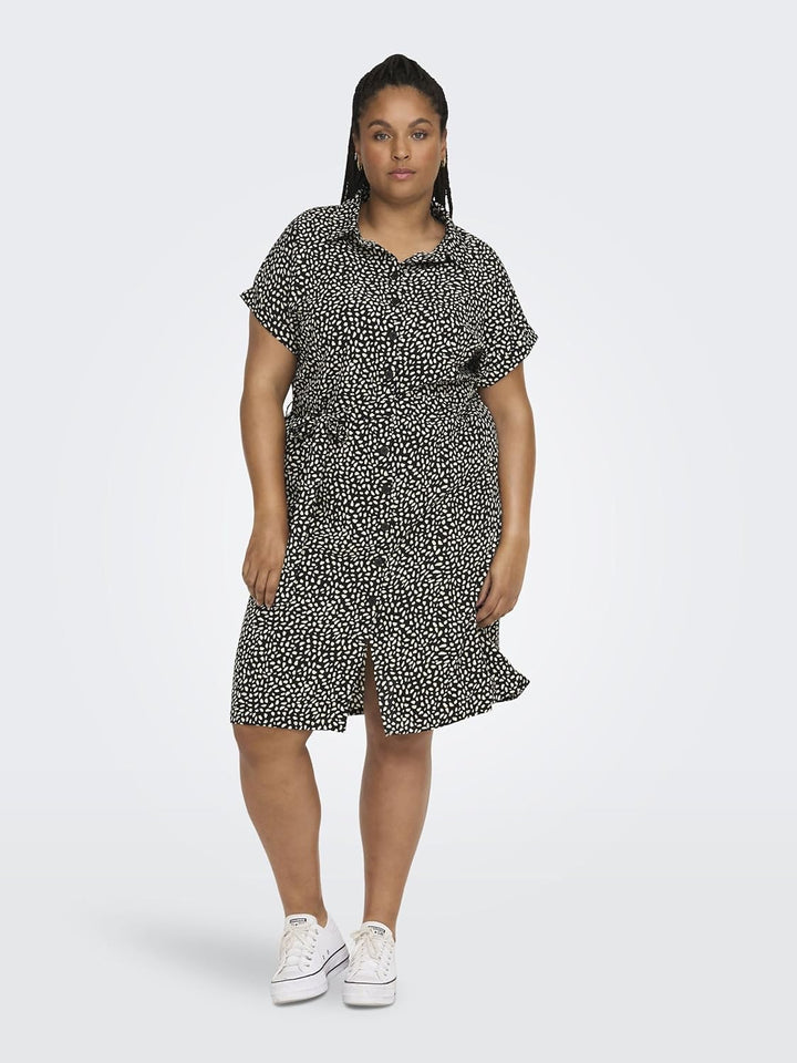 ONLY Damen Cardiega Ss Blk Shirt Dress WVN Noos Kleid 44 Grosse Grössen Black/Aop:cloud Dancer Graph
