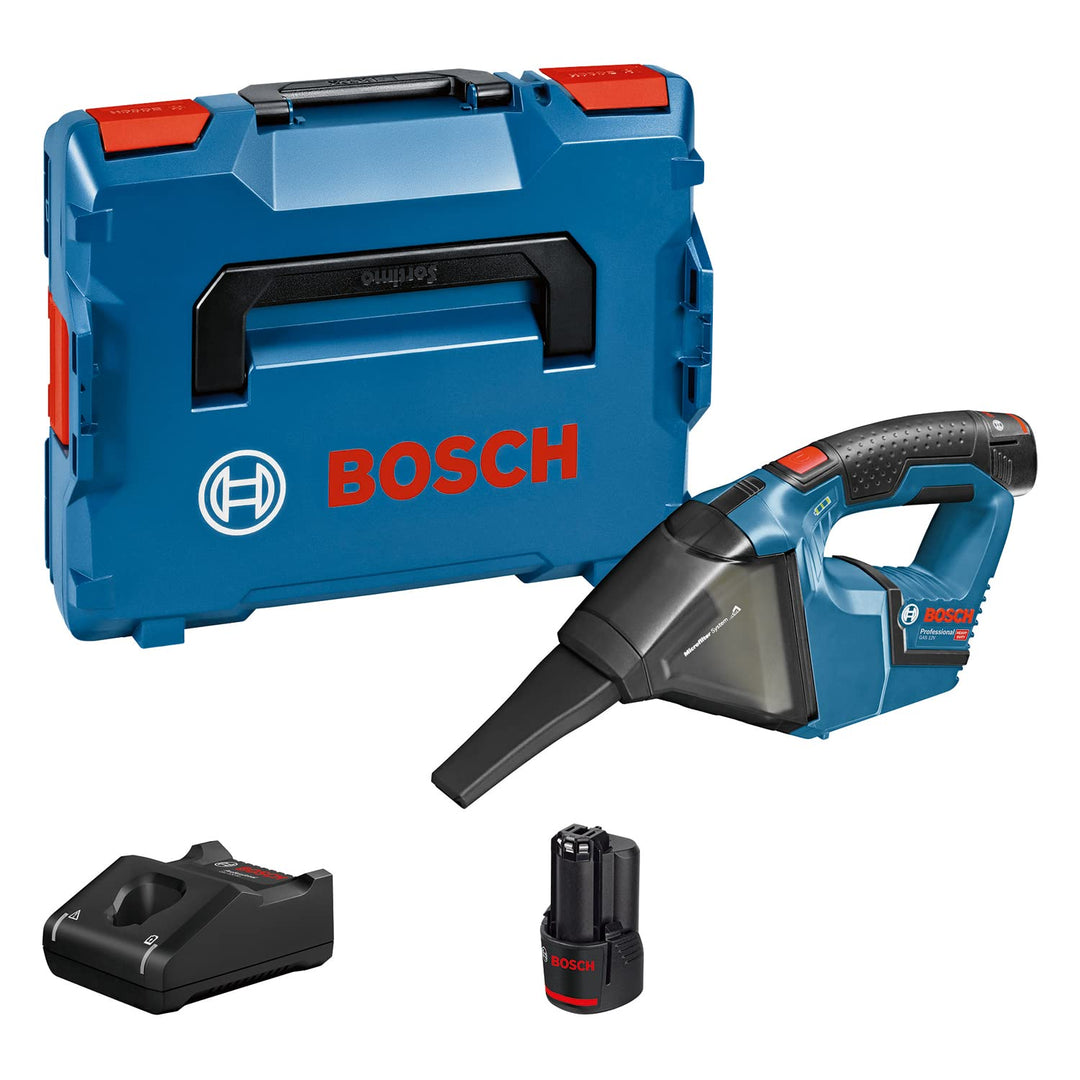 Bosch Professional 12V System Akku Sauger GAS 12 V (Behältervolumen: 0,35 l, inkl. 2x3,0 Ah Akku + L
