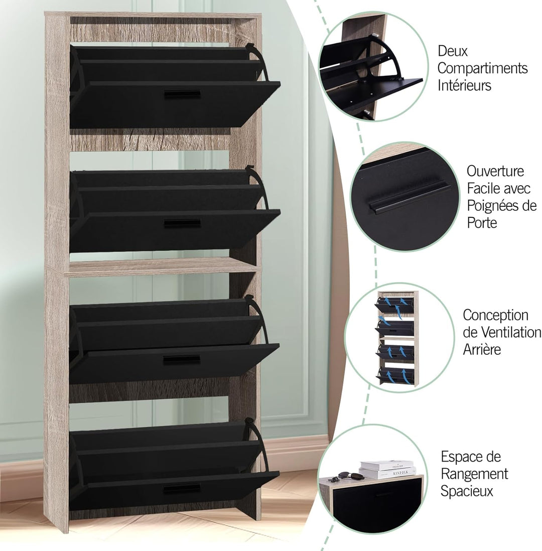 CASABEL Schuhschrank für 24 Paar – grosse Kapazität für den Eingangsbereich – L 60 x T 24 x H 150 cm