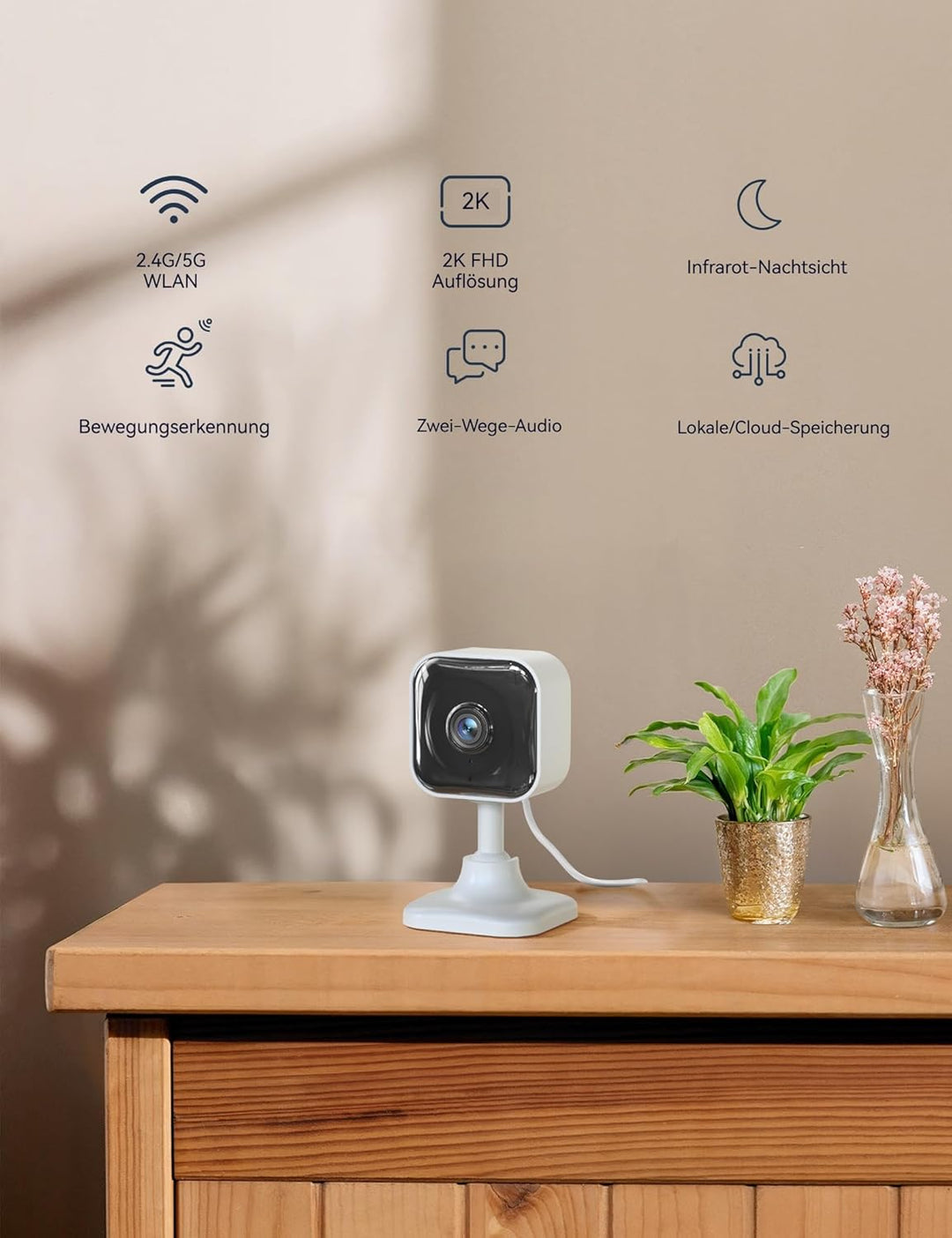 GNCC 2K WLAN Überwachungskamera Innen, Mini Kamera, 2,4/5GHz Wi-Fi 6, Babyphone mit Kamera, Indoor K