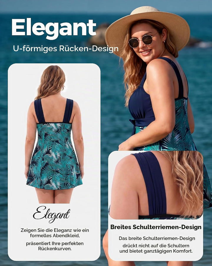 Wantdo Damen Badeanzüge Sommer Bauchweg Tankini Bademode mit Bügel Badekleid Einteiler Schlanke Stra