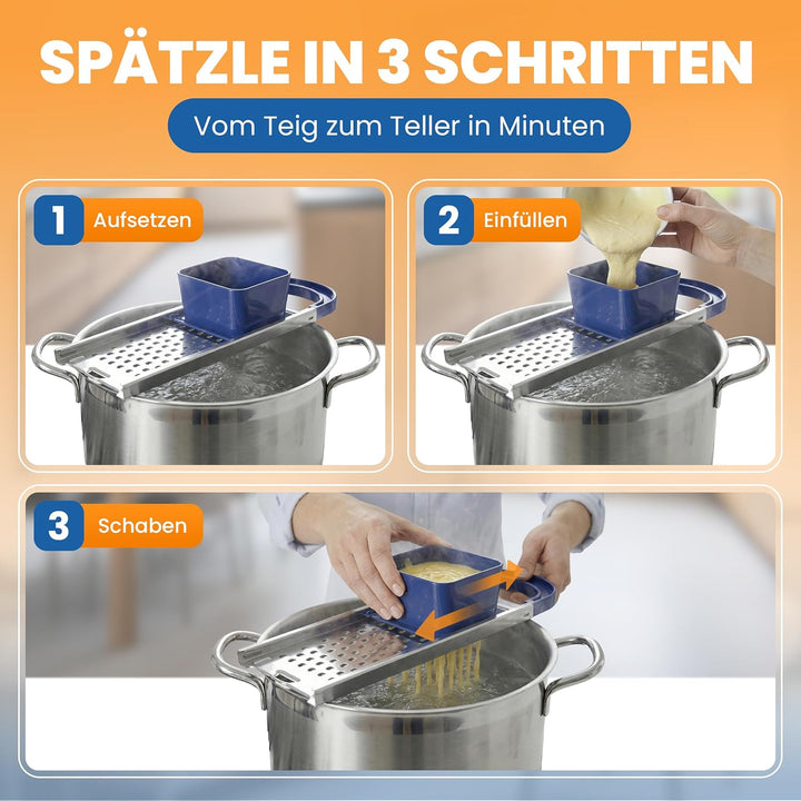 EUROHOME Spätzlereibe Edelstahl Kunststoff mit "Nase" für lange Spätzle - Spätzlehobel 33 x 11 x 6,3
