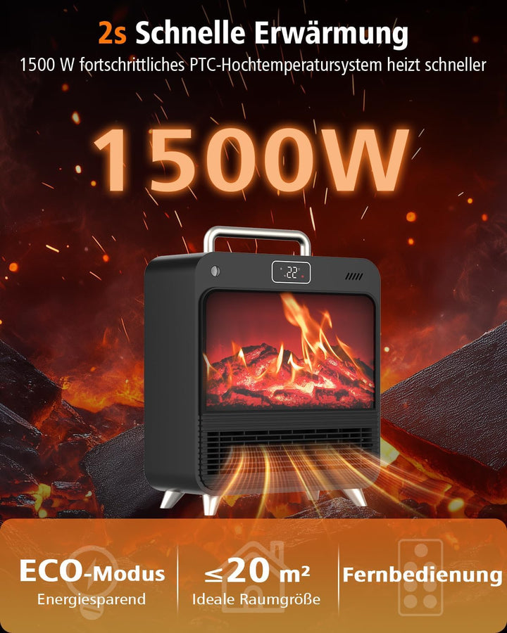 Heizlüfter Energiesparend 1500W, PTC Keramik Heizung mit 4 Modi & Thermostat, Erlebe leisen Komfort