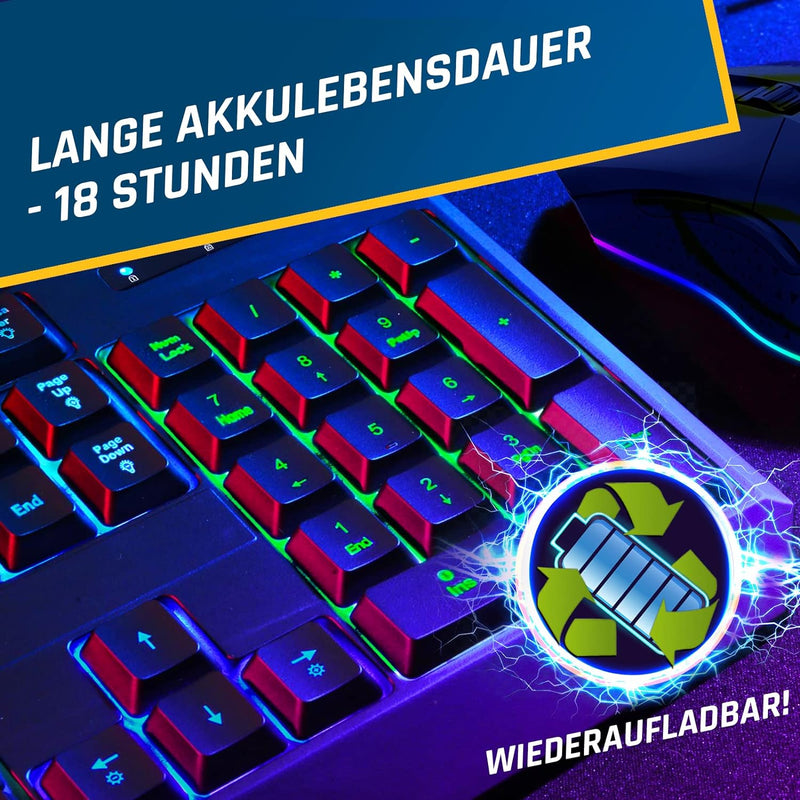 KLIM Blaze & Chroma - NEU 2024 - Tastatur Maus Set Kabellos QWERTZ- Flach, Ergonomisch - Maustastatu