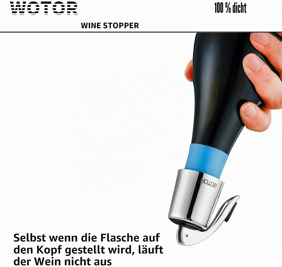 WOTOR Weinverschluss Edelstahl WeinFlaschenverschluss Wiederverwendbar Auslaufsicher hält Wein frisc