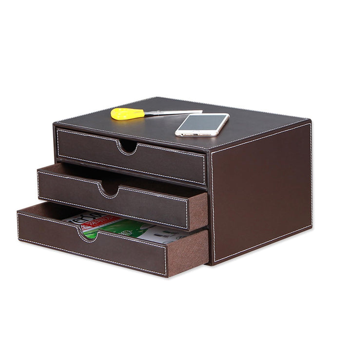 Desktop Leder Schreibtisch Schubladenbox mit 3 Schubladen a4,Aufbewahrungsbox,PU-Leder Schreibtisch