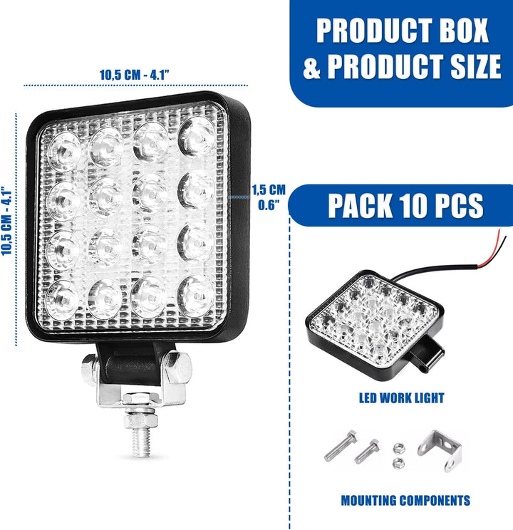 Kalienpie Led arbeitsscheinwerfer 12v Aluminium abs 48W 16 led 6500K 10.5 cm 4.21" arbeitsscheinwerf