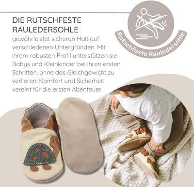 Baby Krabbelschuhe Jungen, Kinderhausschuhe Jungen, Lederschuhe, 18/19 EU Affen