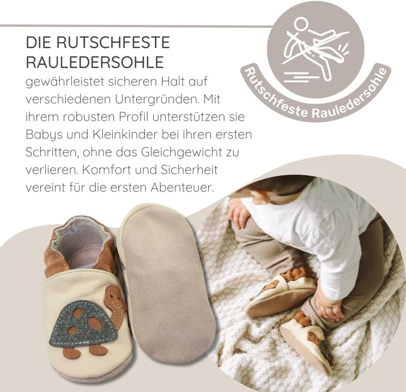 Baby Krabbelschuhe Jungen, Kinderhausschuhe Jungen, Lederschuhe, 18/19 EU Affen