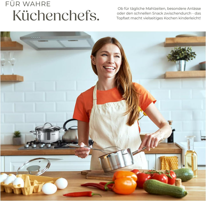 tectake® 9-tlg. Topfset, Edelstahl Kochgeschirr, Töpfe Set mit Deckel, Kochtopf Set für Induktionsko