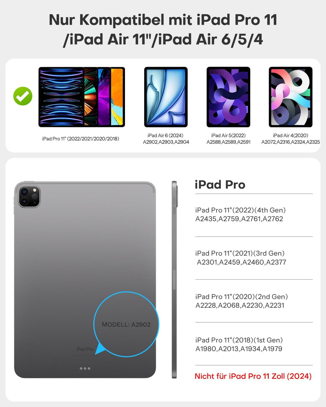 OMOTON Tastatur Hülle für iPad Air 6 11 Zoll 2024, iPad Pro 11 4/3/2/1 Gen, Air 5/4 10.9 Zoll, Magic