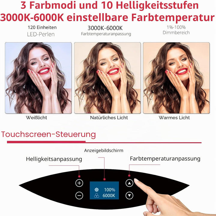 LED-Ringlicht mit Stativständer, Selfie-Ringlicht, 48,3 cm, LCD-Display, Touchscreen, dimmbares Lich